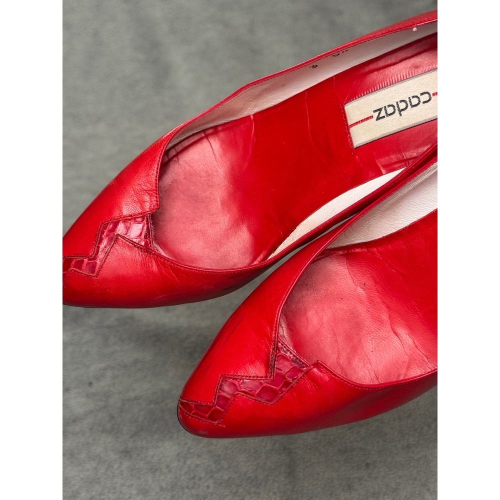 Cadaz Red Leather Pointed Toe Pumps Zigzag Detail Heels Size 5.5 M